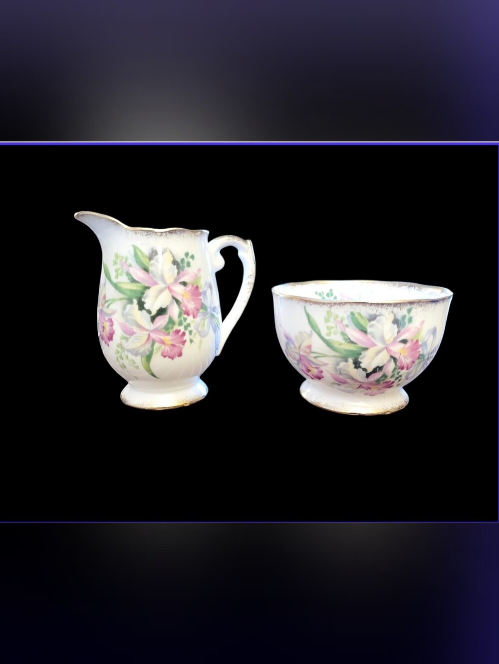 Vtg. Roslyn China Sweet Romance Creamer & Open Sugar Bowl